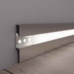 Плінтус прямокутний з led підсвіткою, алюмінієвий 60мм, анодоване срібло WT-Profil 2700мм. фото